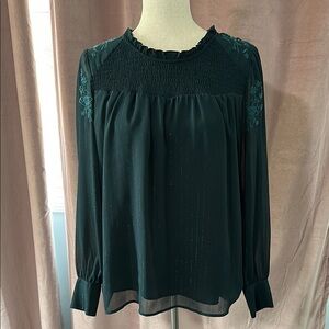 Elegant Green Long Sleeve Ruffled Blouse